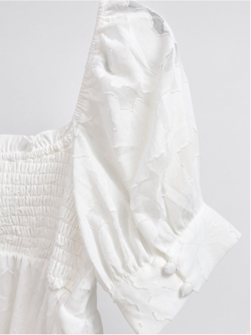 Lulus White Jacquard Puff Sleeve Ruched Babydoll Mini Dress Square Neck M - Picture 12 of 16
